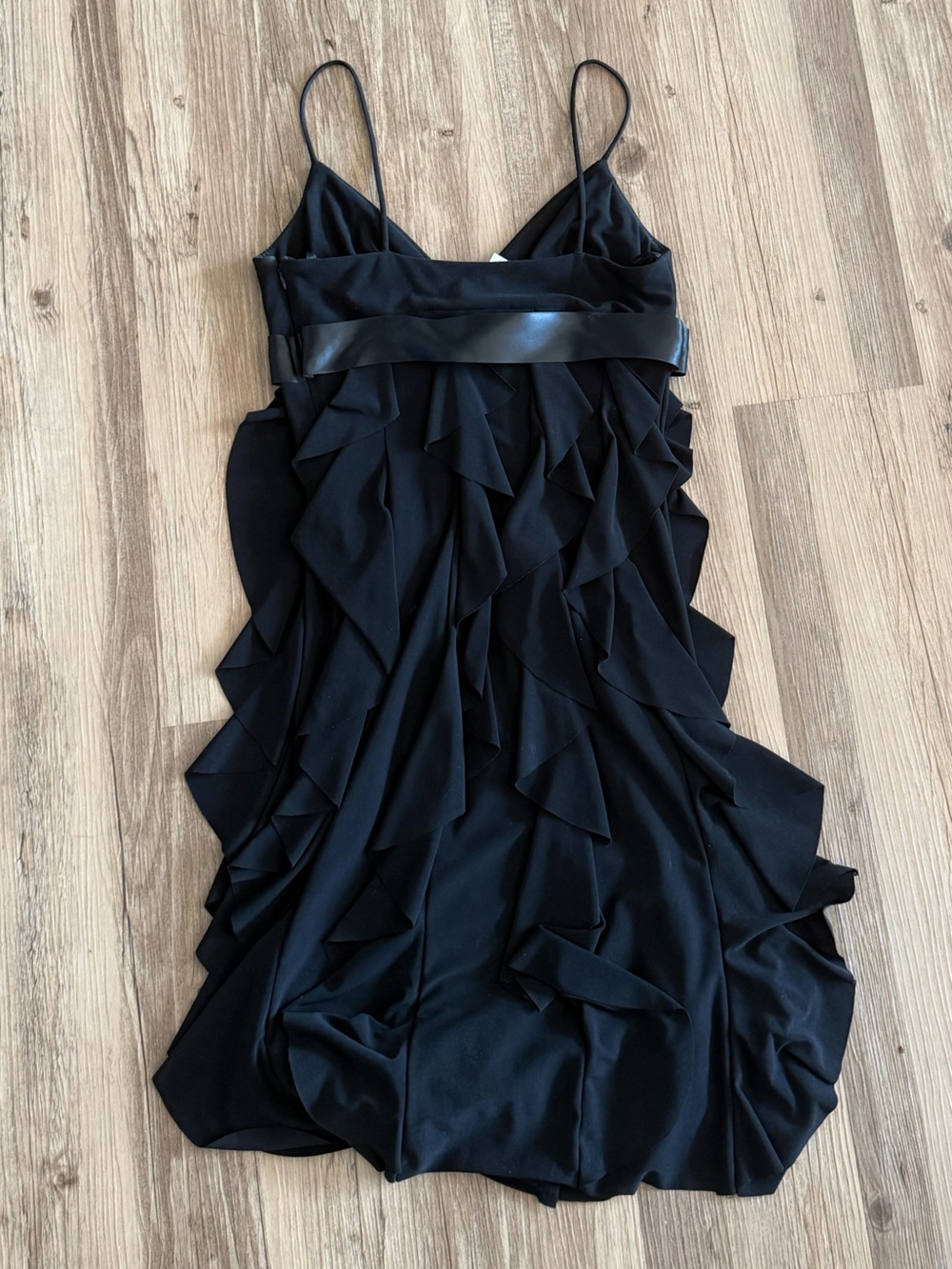 Cache Black Ruffle Spaghetti-Strap Cocktail Dress Size 2 - Picture 3 of 3